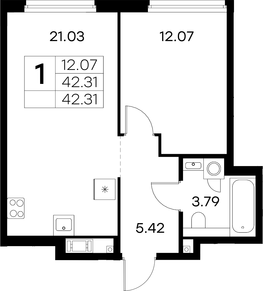 1-комнатная квартира 42.31 м², 5/18 эт., ЖК «Glorax City Василеостровский»
